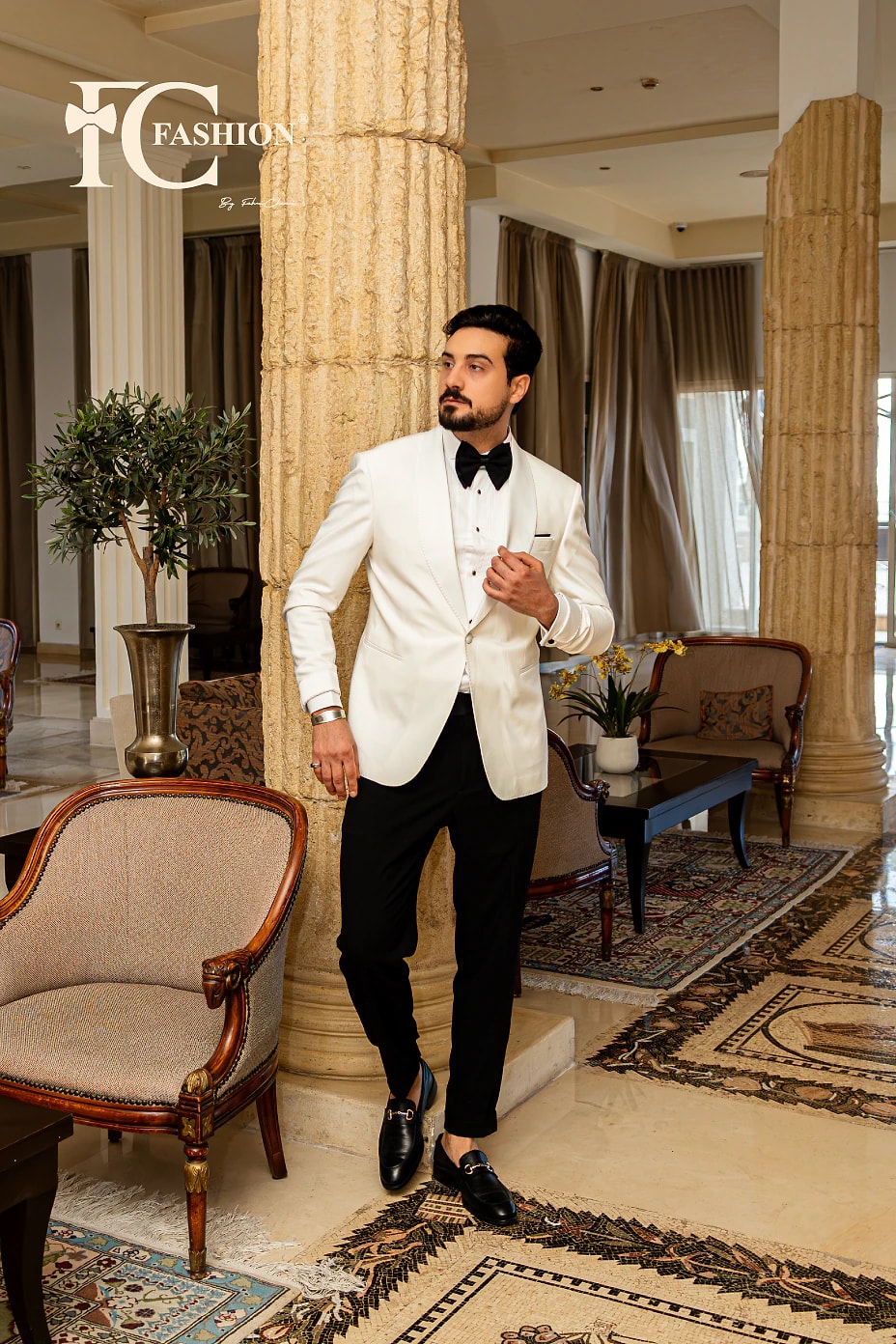 Smoking blanc col chale — FC Fashion